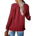 thumbnail image 4 of Vera Natura Womens Button Down Knitted Pullover Henley V Neck Sweaters Fall Long Sleeves Sweater, 4 of 5