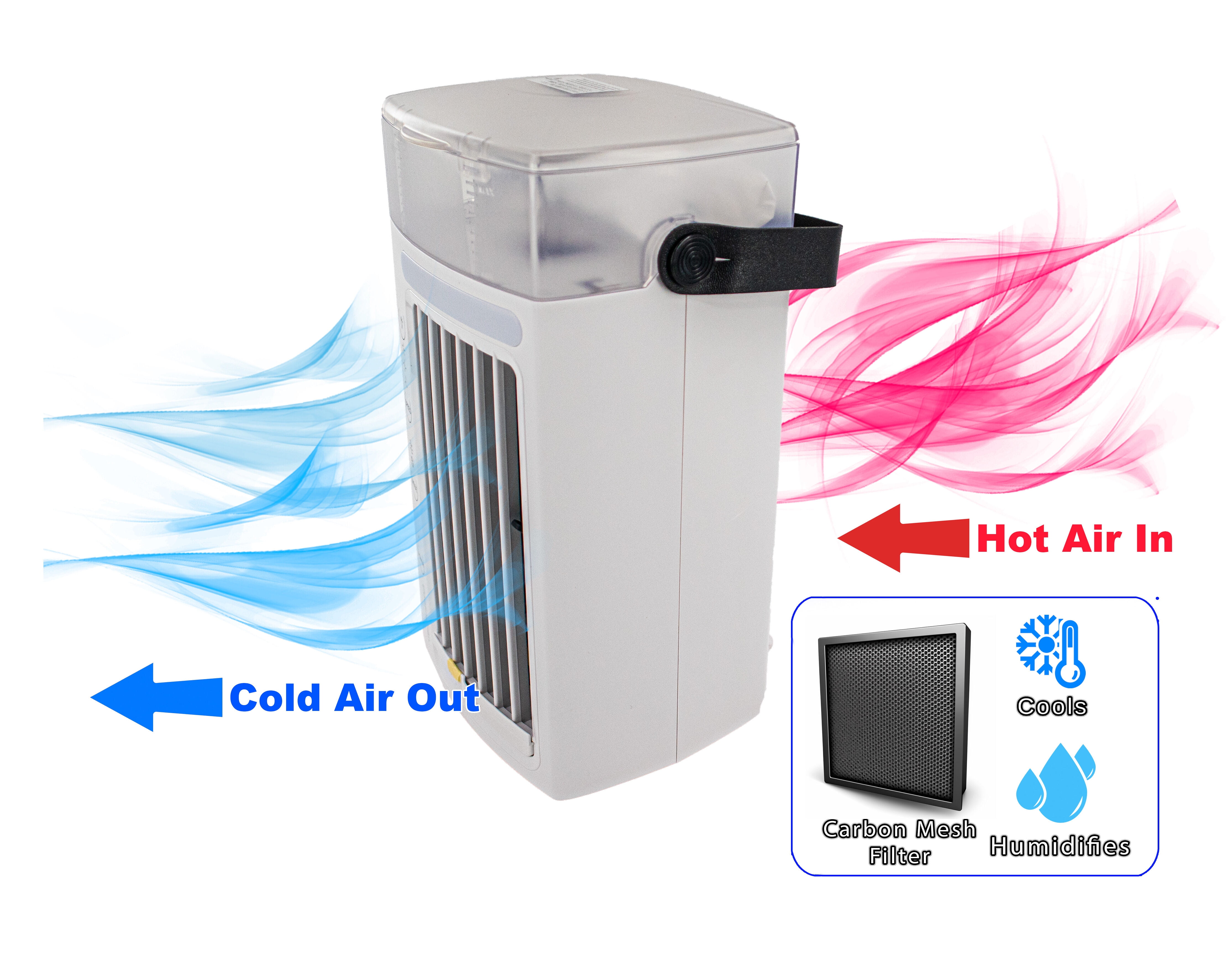 Portable Air Conditioner - Personal Space 3-in-1 Evaporative Air Cooler Compact Desk Humidifier, Mobile Mini AC, and Dual Fans - 3 Adjustable Speeds and 7 LED Lights - Ideal for Home or Office