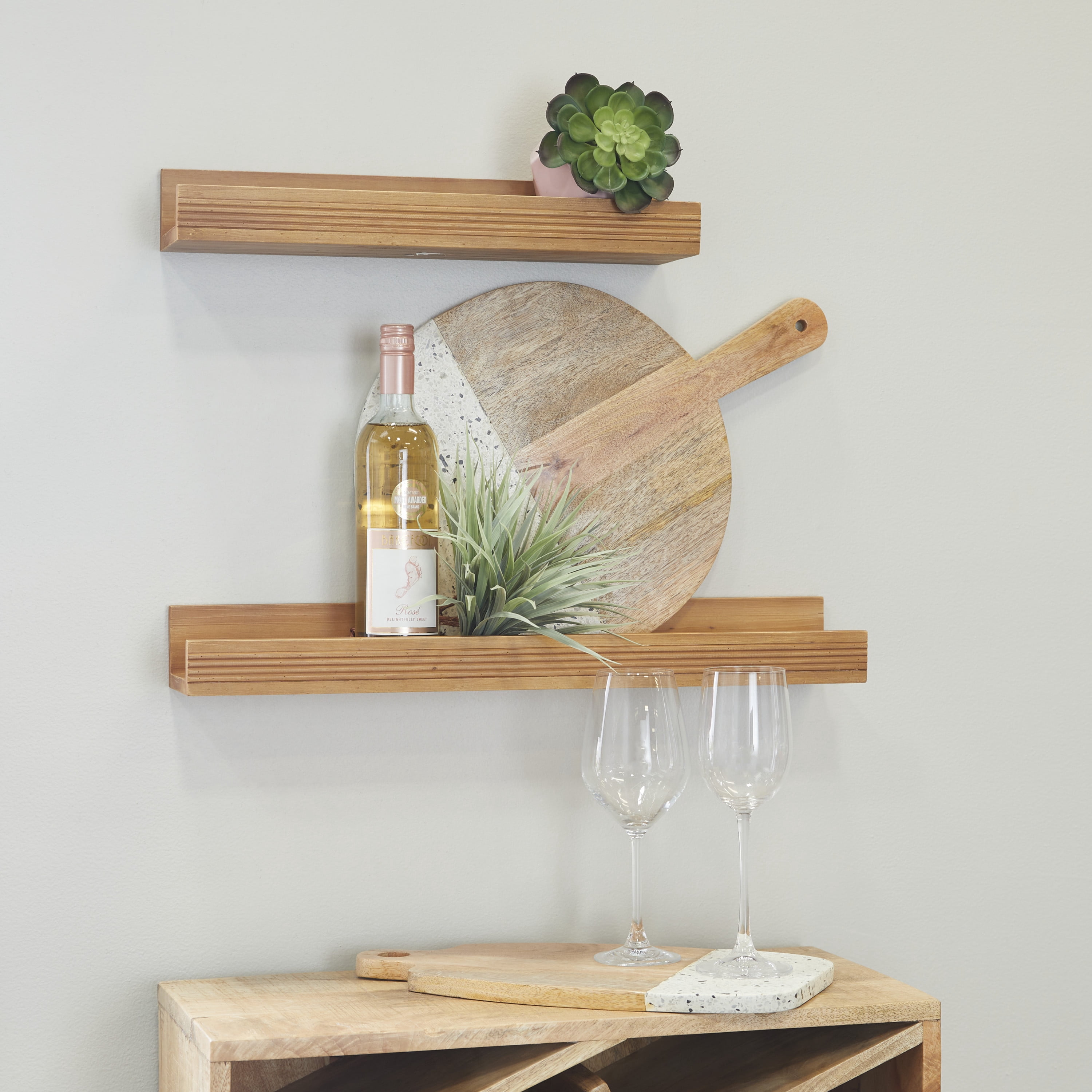 CosmoLiving by Cosmopolitan 24", 18"W 2-Tier Brown Wall Shelf with Lip (2 Count)