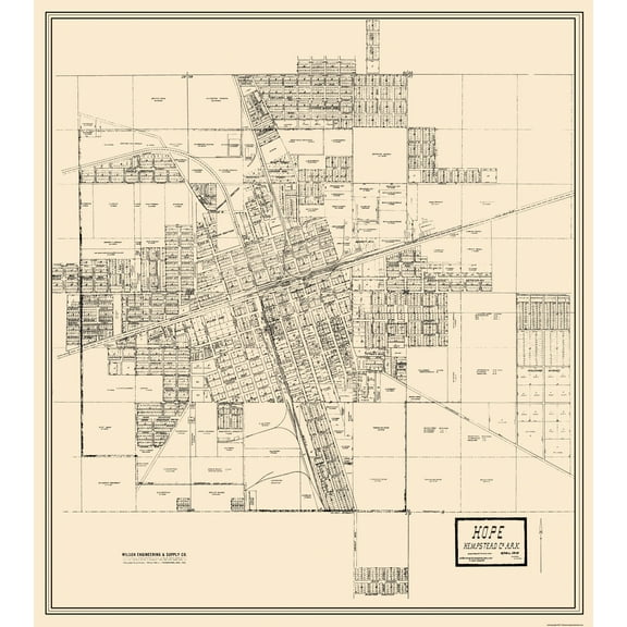 Historic City Map - Hope Arkansas - Knobel 1916 - 23 x 25.75 - Vintage Wall Art