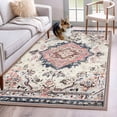 thumbnail image 2 of Beige Boho Living Room Rug 4x6 Washable Area Rug for Bedroom, Non-Slip Dining Room Rugs Ethnic Tribe Chic Elegant Pink Indoor Carpet for Kitchen Entryway Office Nursery Laundry, 2 of 9
