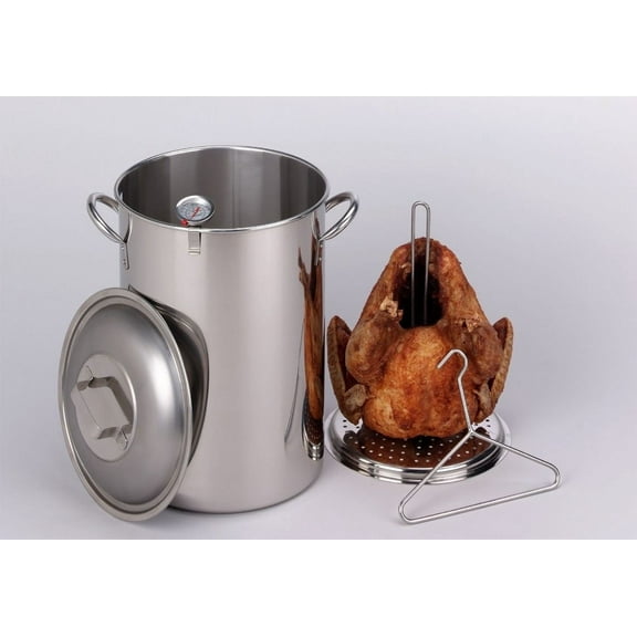 King Kooker Turkey Pot  26 Qt. Stainless Steel with Lid Lifting Rack Lifting Hook Deep Fry Thermometer Home Fryer Outdoor Cooking Tools Utensils SS26PKS