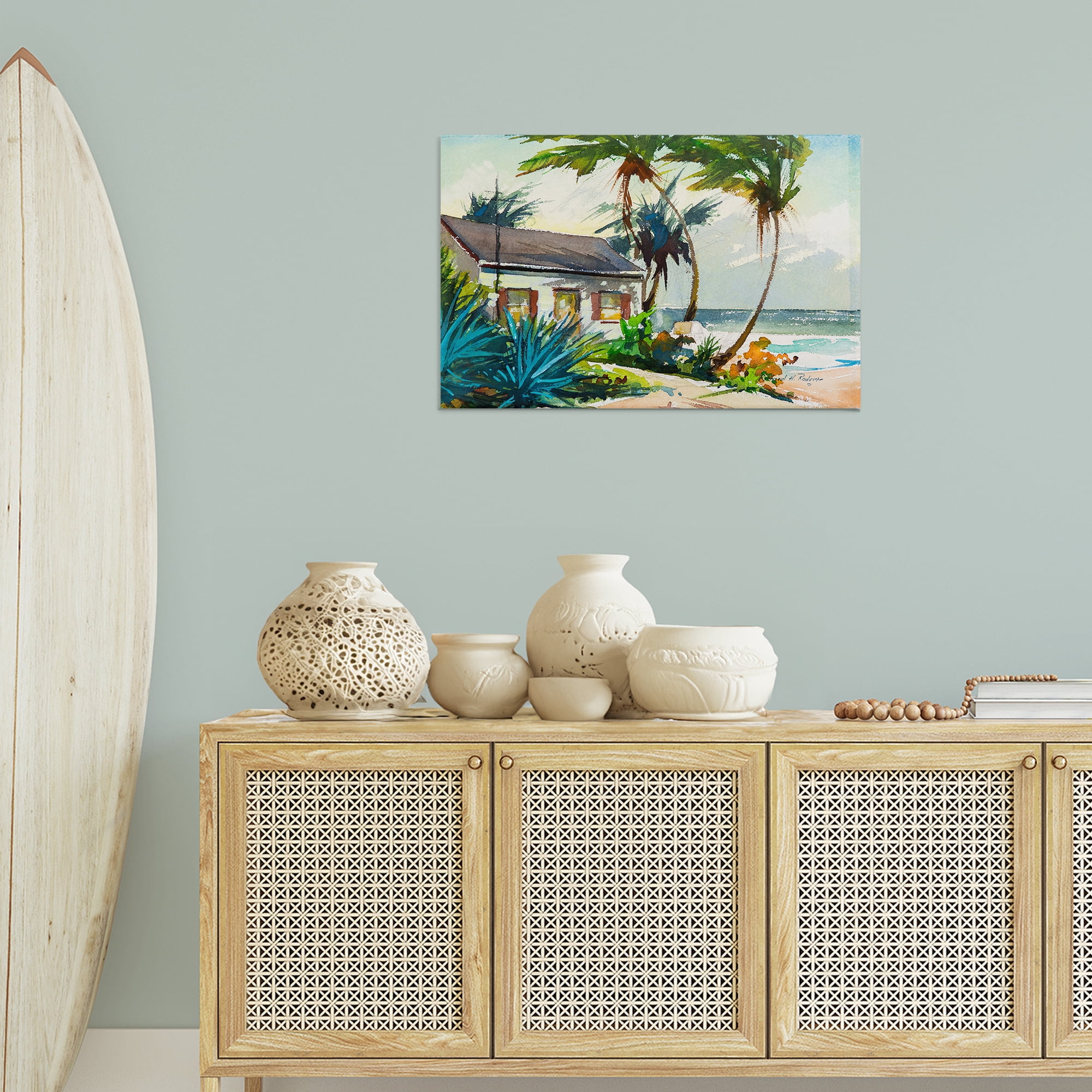 Stupell Industries Windswept Palms Cottage Landscape & Nature Painting Wrapped Canvas Art Print Wall Art, 30 x 20
