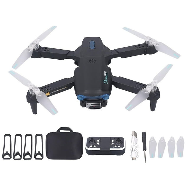 Avion RC S98 à 4 essieux, double caméra, 360 degrés, évitement d'obstacles, lumières froides, quadricoptère aérien pliable