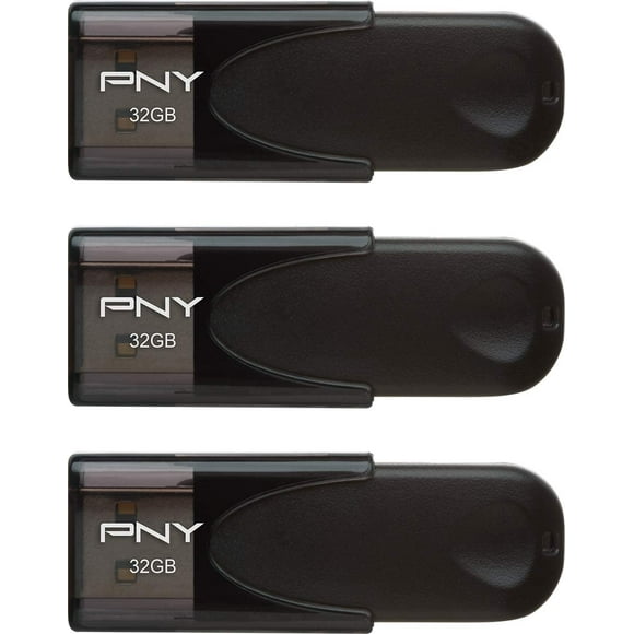 PNY Attache USB 2.0 Flash Drives, 32GB 3-Pack, Black (P-FD32GX3ATT4-GE)