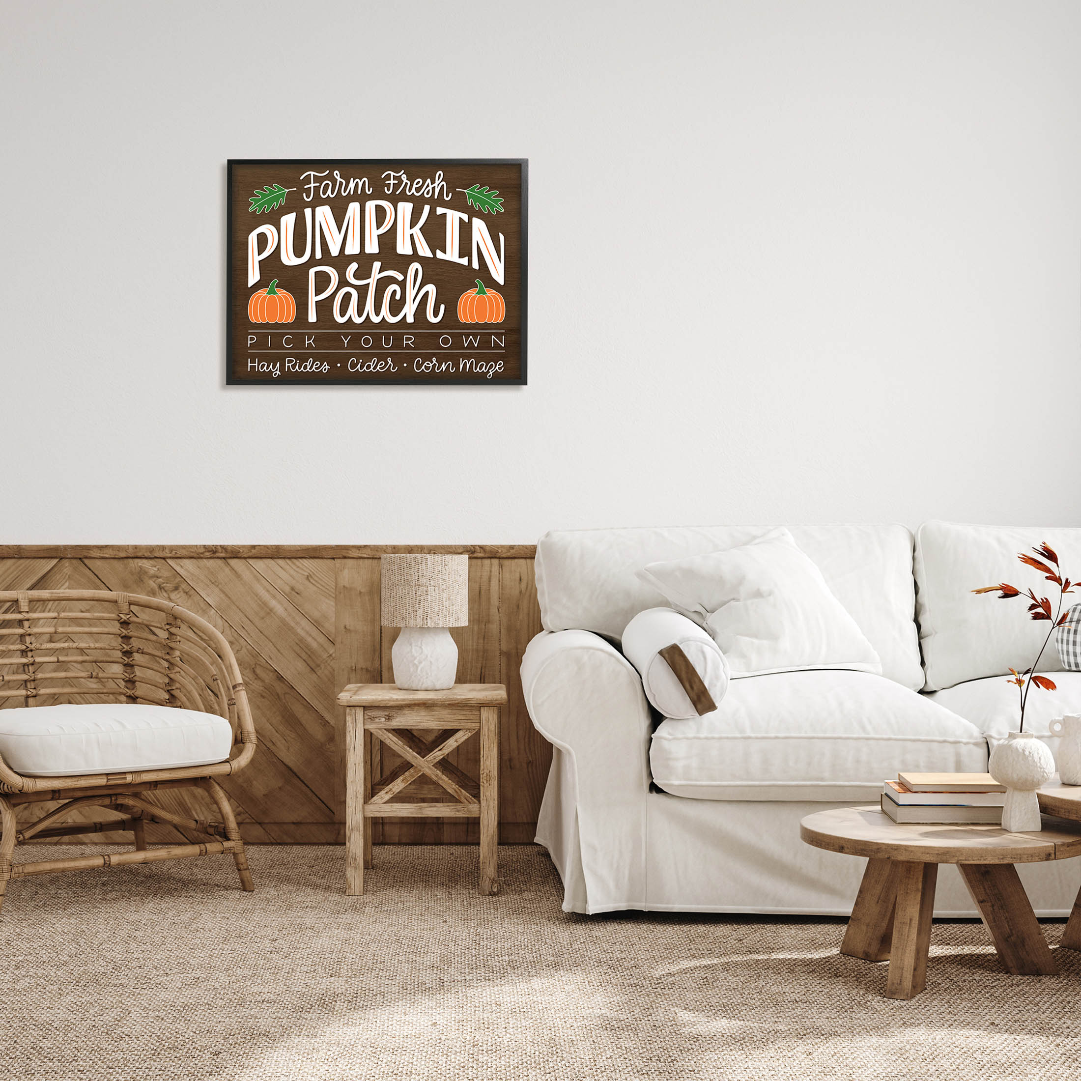 Farm Fresh Pumpkin Patch Sign Holiday Graphic Art Black Framed Art Print Wall Art