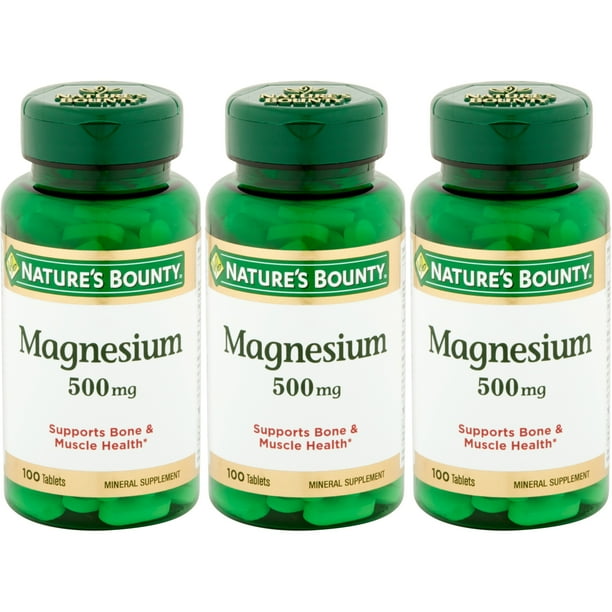 3 Pack Nature's Bounty Magnesium 500 mg Tablets 100 Tablets Each