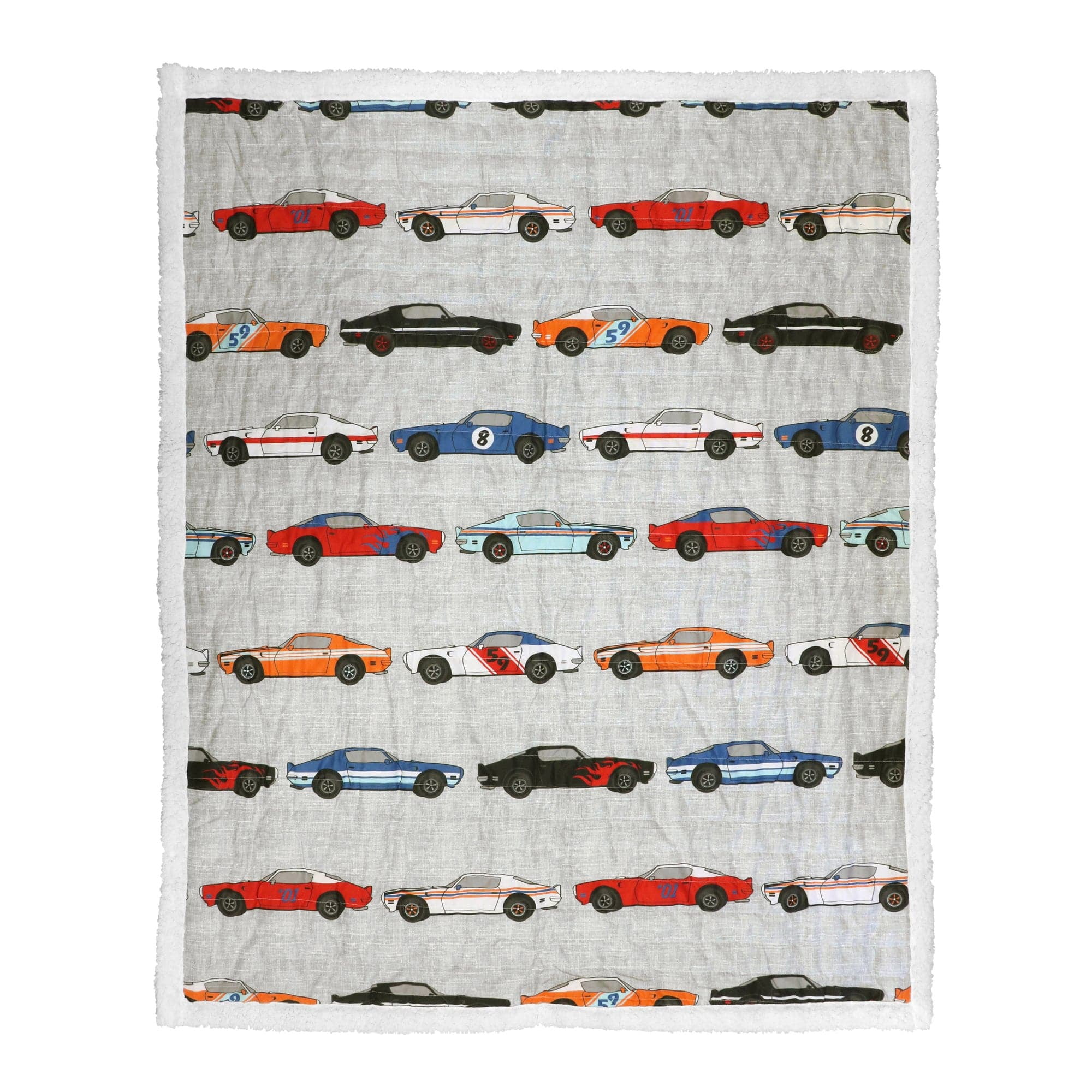 Lush Decor Race Cars Blue Printed Polyester Sherpa Throws, 60" x 50"