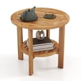thumbnail image 1 of Gymax Teak Wood 2-Tier Side Table 19.5'' Round Coffee Table End Table w/ Slatted Top, 1 of 10