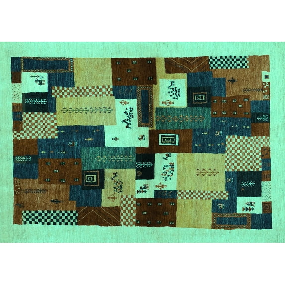Ahgly Company Machine Washable Indoor Rectangle Abstract Turquoise Blue Contemporary Area Rugs, 4' x 6'