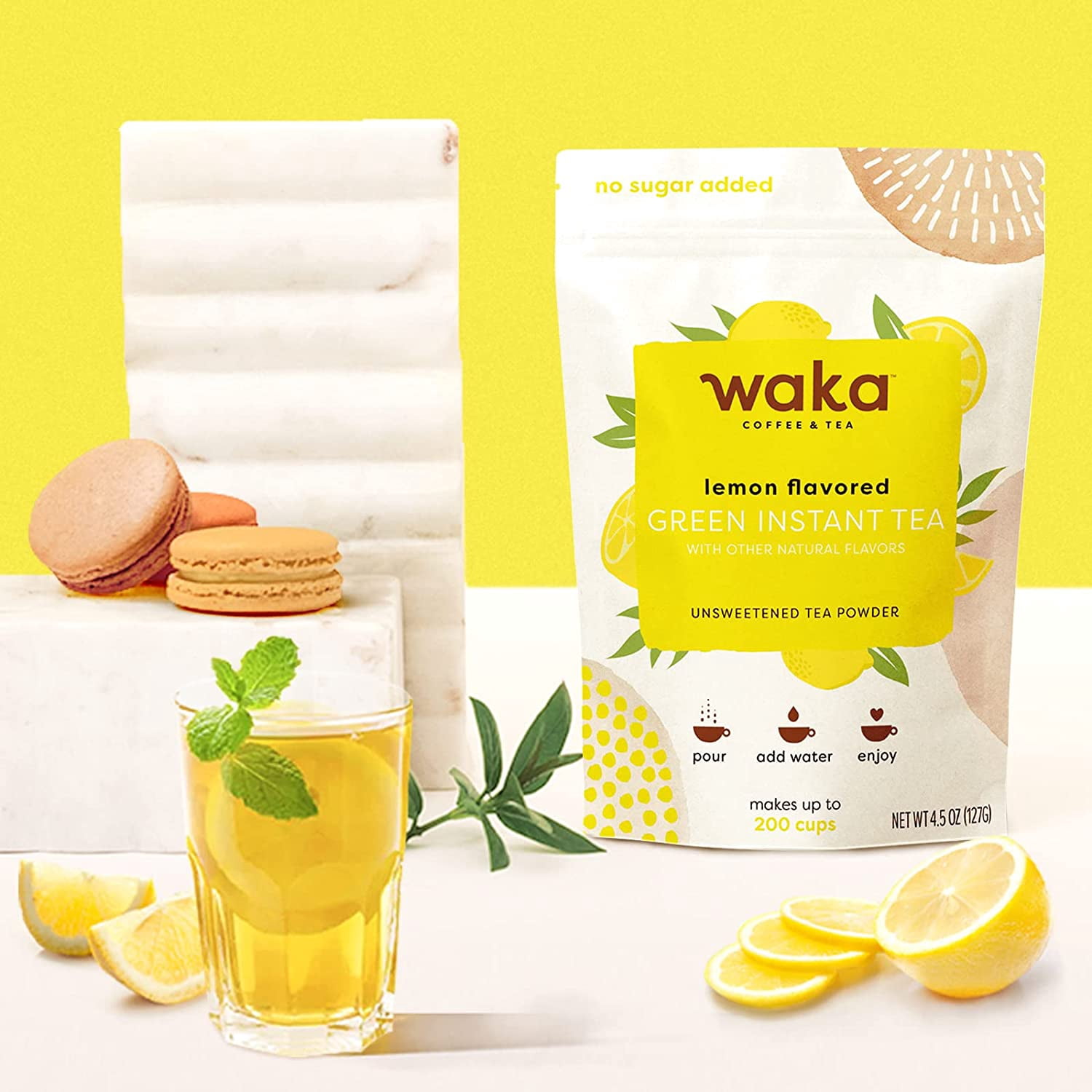 Waka Instant Tea Mix, 3 Bag Bundle - 100% Tea Leaves, No Additives, Unsweetened Tea Powders - Raspberry Flavored, Peach Flavored, Lemon Flavored Green (4.5oz Each)
