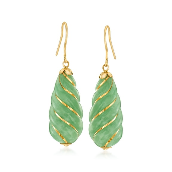 Ross-Simons Jade Drop Earrings in 14kt Yellow Gold, Women's, Adult