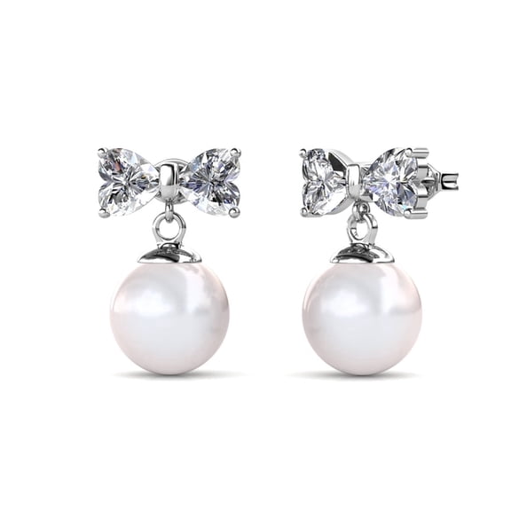 Cate & Chloe Oakley 18k White Gold Plated Drop Pearl Earrings with Swarovski Crystals for Women
