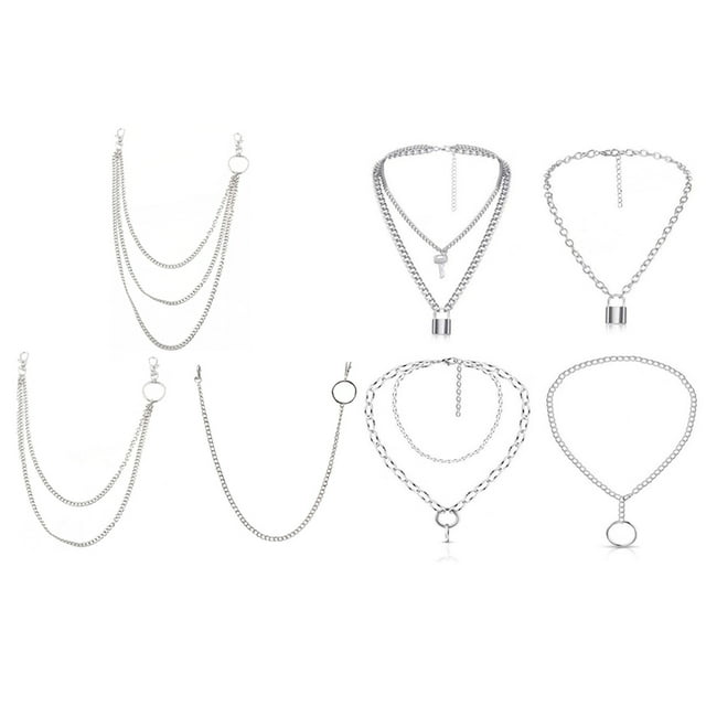 Ensemble de 7 Chaînes de Pantalons, Chaîne de Pantalon Multicouche, Pendentif Collier avec Verrou