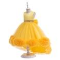 thumbnail image 4 of Girls Sleeveless Flower Girl Dress, Princess Party Gown with Sequin Waist and Tulle Flower Hem, Junior Bridesmaid Wedding Birthday Celebration Dress, Formal Wear for Ages 2-12 Years Yellow 110, 4 of 9