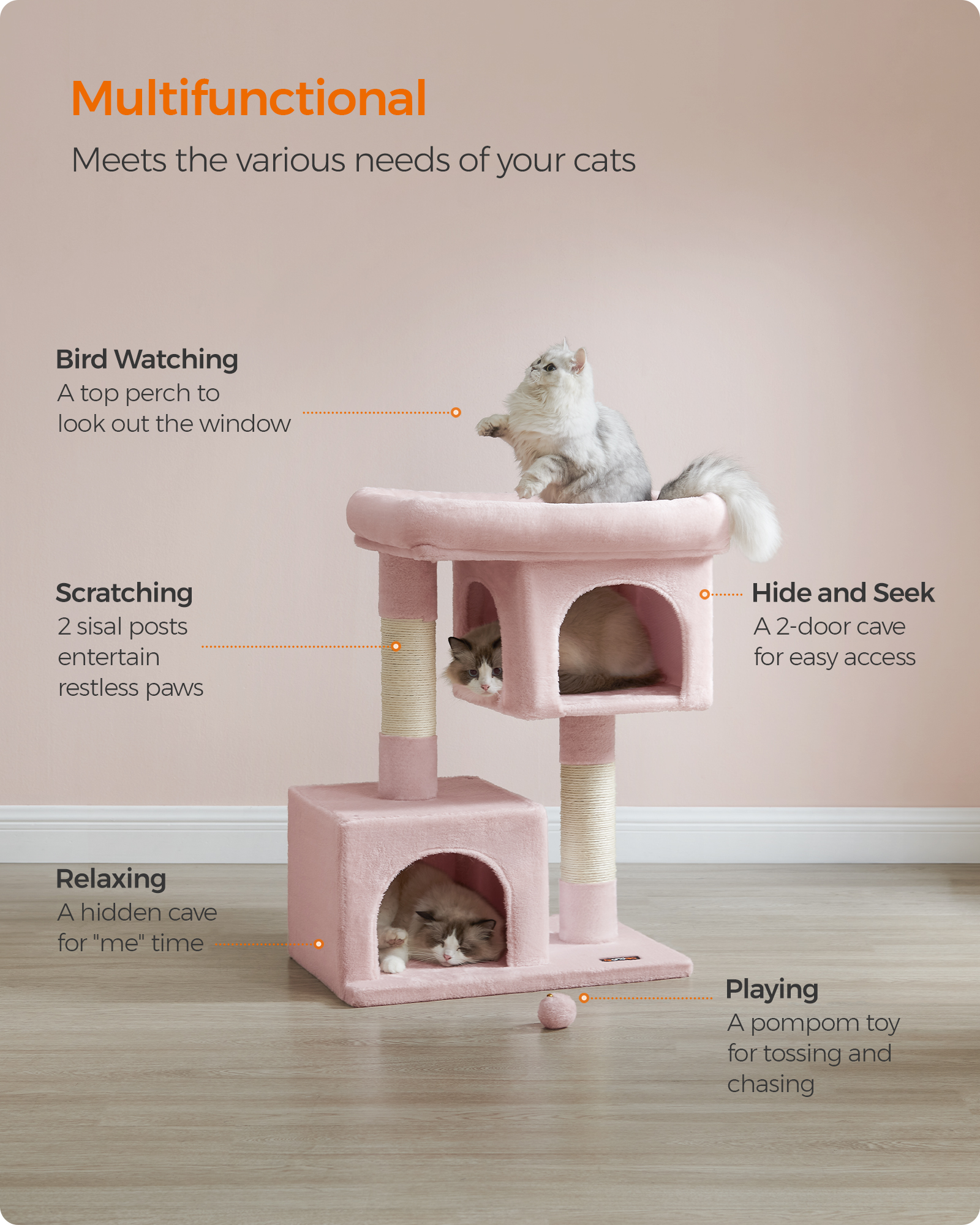 Cat Tree 39.8-Inch Cat Tower for Extra Large Cats up to 44 lb, Cat