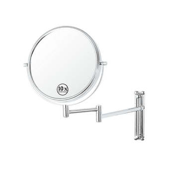 Wall ed Magnifying Makeup Mirror, 8"1x/10x Magnification Adjustable Height Double-Sided Bathroom Vanity Mirror, Round Shape (Chrome)