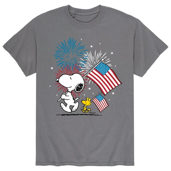 Peanuts - Snoopy And Woodstock American Flags - USA - 4th of July - Men's Short Sleeve Graphic T-Shirt