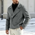 thumbnail image 3 of Hulanddfd Men's Pea Coat Turn Down Collar Double Breasted Short Wool Blend Jacket Casual Fall Winter Outerwear, 3 of 7