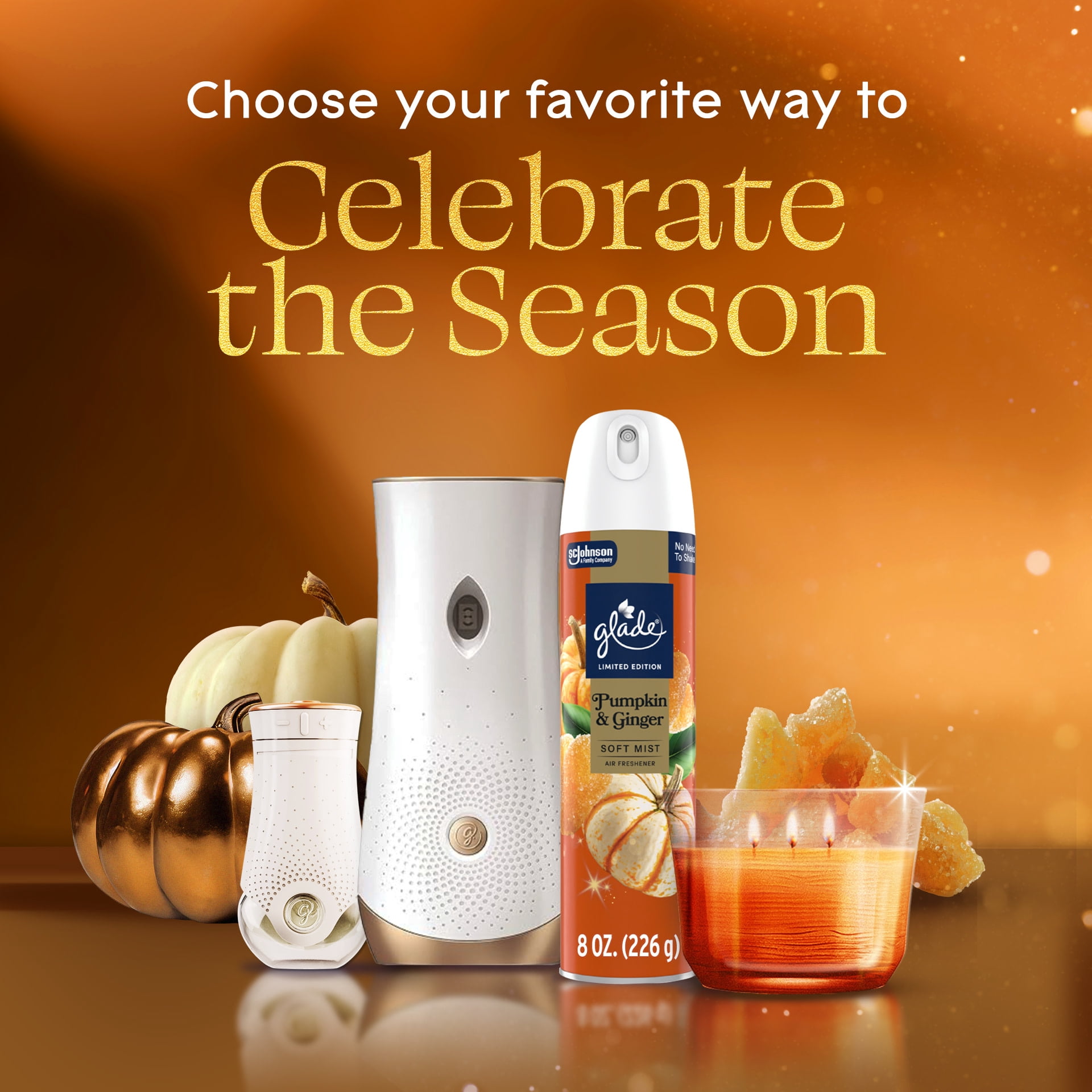 (3 pack) Glade® Automatic Spray Air Freshener Refill, Stocking Stuffer Pumpkin & Ginger, 6.2oz., 1 Count