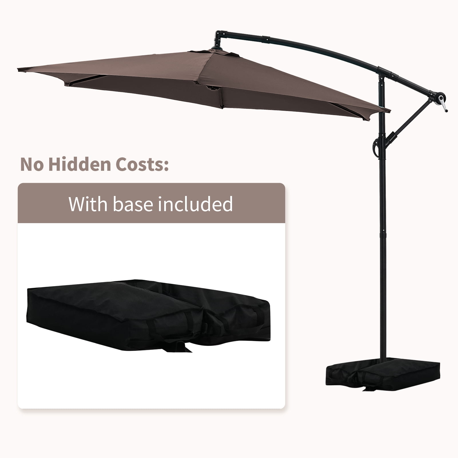 Autlaycil 10 ft Cantilever Offset Outdoor Patio Umbrella with Base Stand Rotate and Tilt - Brown