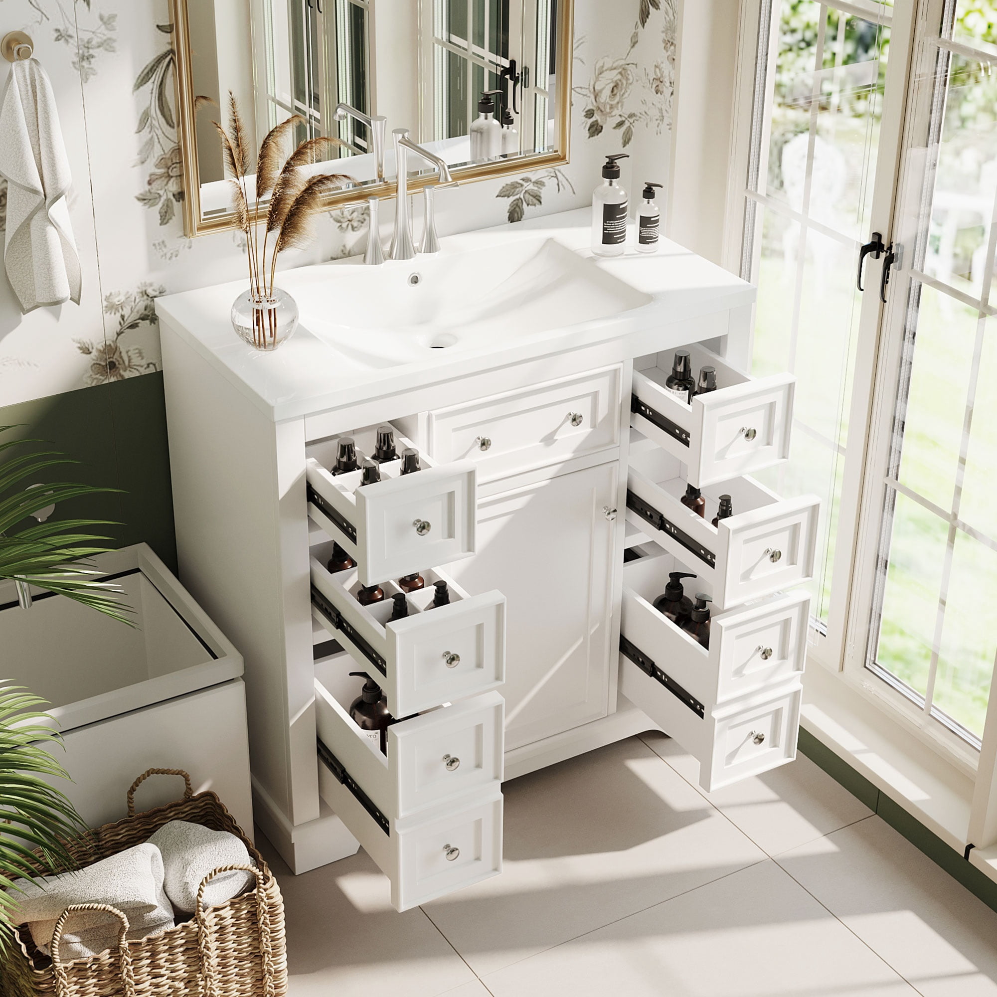 Harper & Bright Designs 36" Bathroom Vanity with Sink Combo, Bathroom Vanity Cabinet with 6 Storage Drawers, White