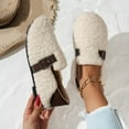 thumbnail image 2 of Rokment Fuzzy Slip on Loafers Snow Boots for Women 2025 Winter Fashion Buckles Plush Fleece Walking Flat Casual No Heel Short Ankle Booties White Size 5.5, 2 of 7