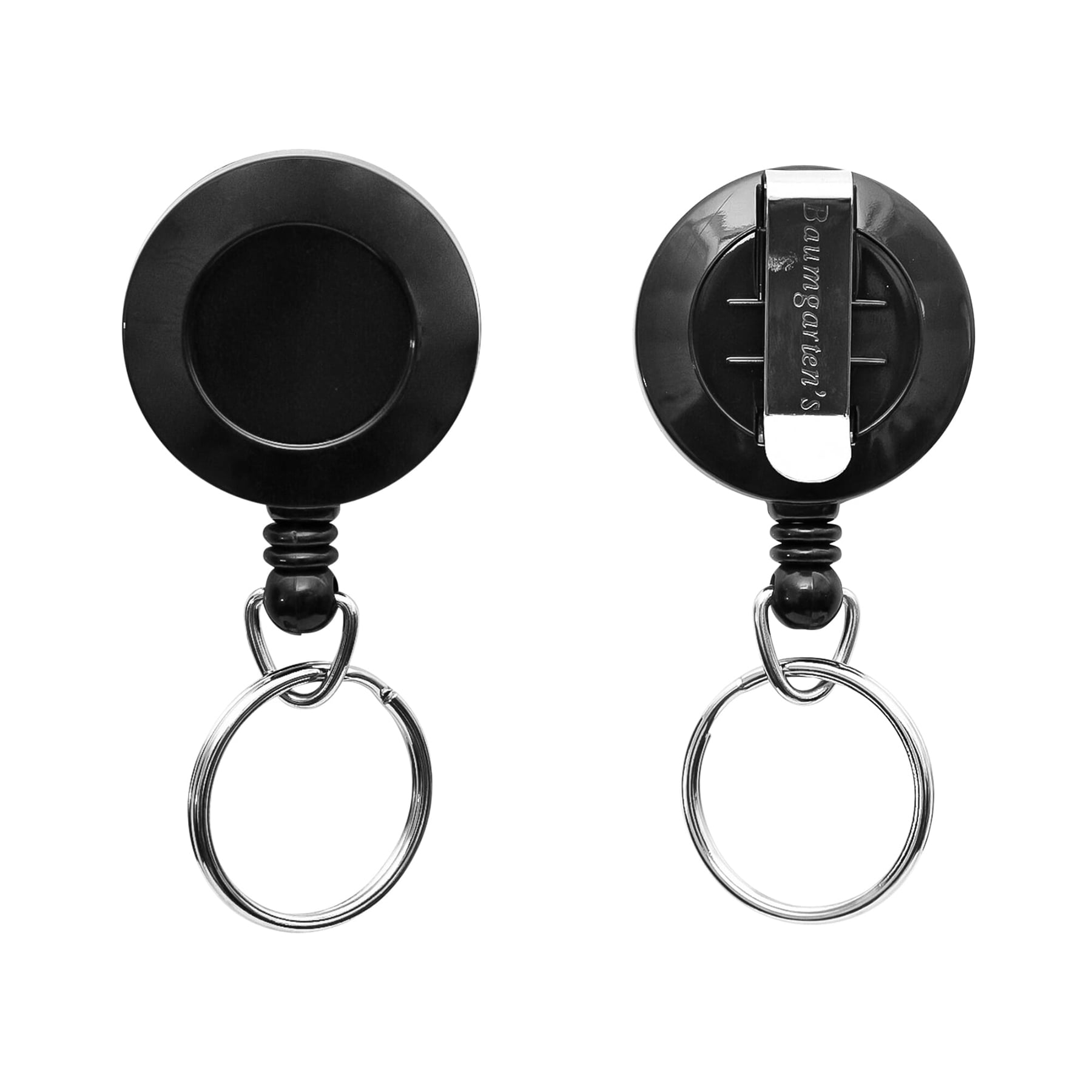 SICURIX Standard Round ID Badge Reel with Belt Clip & Key Ring, Black, Pack of 6