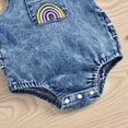 thumbnail image 6 of EINCcm Baby Romper Girls Romper Baby Girl Jumpsuit Infant Girls Sleeveless Jumpsuit Denim Rainbow Print Romper Headband 2pcs Set, for Toddler Baby Girls, Blue, 12-18 Months, 6 of 8