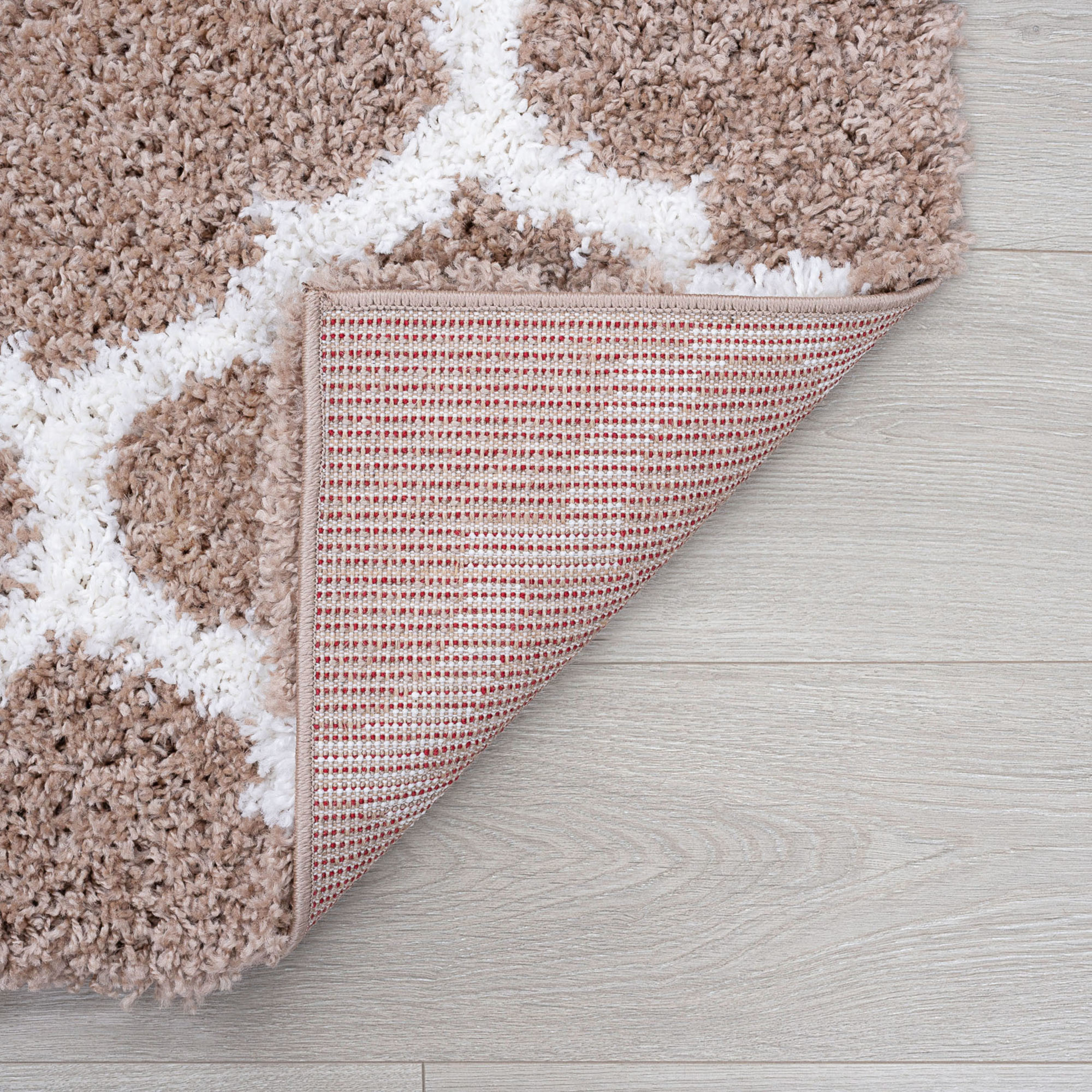 Jersey Shag Transitional Geometric Tan and White Polypropylene Indoor Area Rug, 9'x12' Rectangle