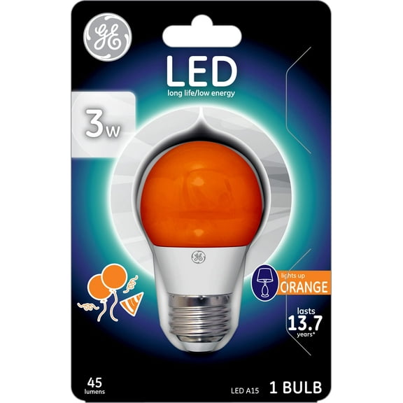 GE Lighting 23054 3-Watt LED A15, 45-Lumen Party Light, Crypto Bitcoin Orange Party Bulb with Medium Base, 1-Pack