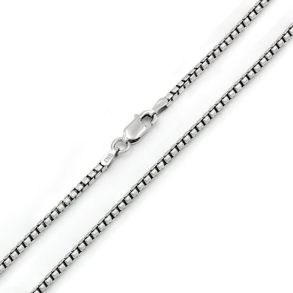 925 Sterling Silver Italian 1.5mm Round Box Chain, FREE Microfiber Cloth, Solid Rolo Link Rhodium Mens Womens Necklace 16" - 30", Giorgio Bergamo