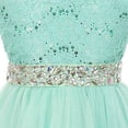 thumbnail image 3 of Big Girls Sleeveless Dress Glitters Sequined Bodice Double Layer Tulle Skirt Rhinestones Sash Flower Girl Dress Silver - Size 10, 3 of 4
