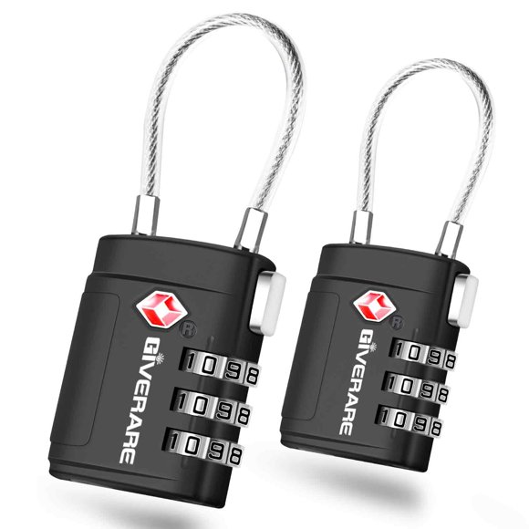 Candado de Seguridad GIVERARE JSTSA822B2 TSA Combinacion 3 Digitos Cable Acero 2 Unidades