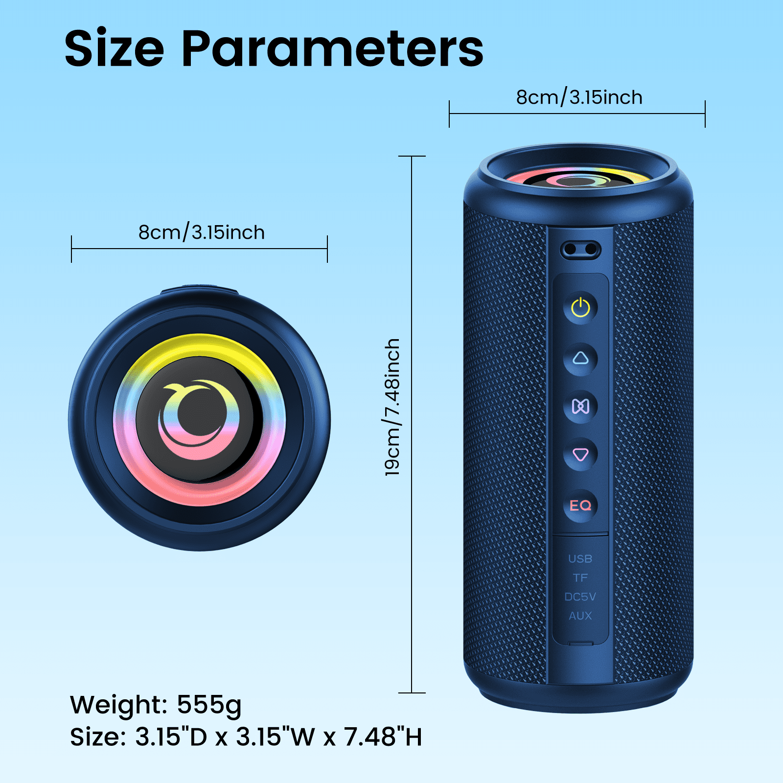 Portable Bluetooth Speaker, Bluetooth 5.4 Wireless Speaker with 20W HD Loud Stereo Sound, 20H Playtime, IP7 Waterproof, LED Lights, TWS Pairing, Built-in Mic, for Outdoor, Party, Home, Gift