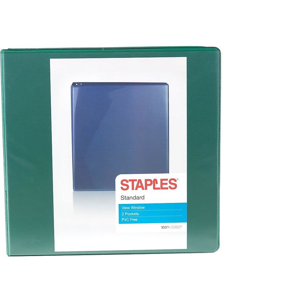 Staples Standard 3Inch DRing Binder Green (26354) 110080 Walmart