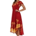 thumbnail image 3 of Sakkas Batik Palm Tree Cap Sleeve Caftan Dress / Cover Up - Red / Gold - One Size, 3 of 6