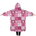 thumbnail image 2 of Oversized Wearable Blanket Hoodie,Pink Plaid Baseball Pattern Sherpa Blanket Hoodie with Super Pockets,Super Warm Fuzzy Pullover for Women & Men, 2 of 6