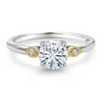 thumbnail image 2 of Gem Stone King 925 Silver and 10K Yellow Gold Moissanite and Lab Grown Diamond 3-Stone Engagement Ring for Women (1.03 Cttw, Gemstone Birthstone, Size 8), 2 of 4