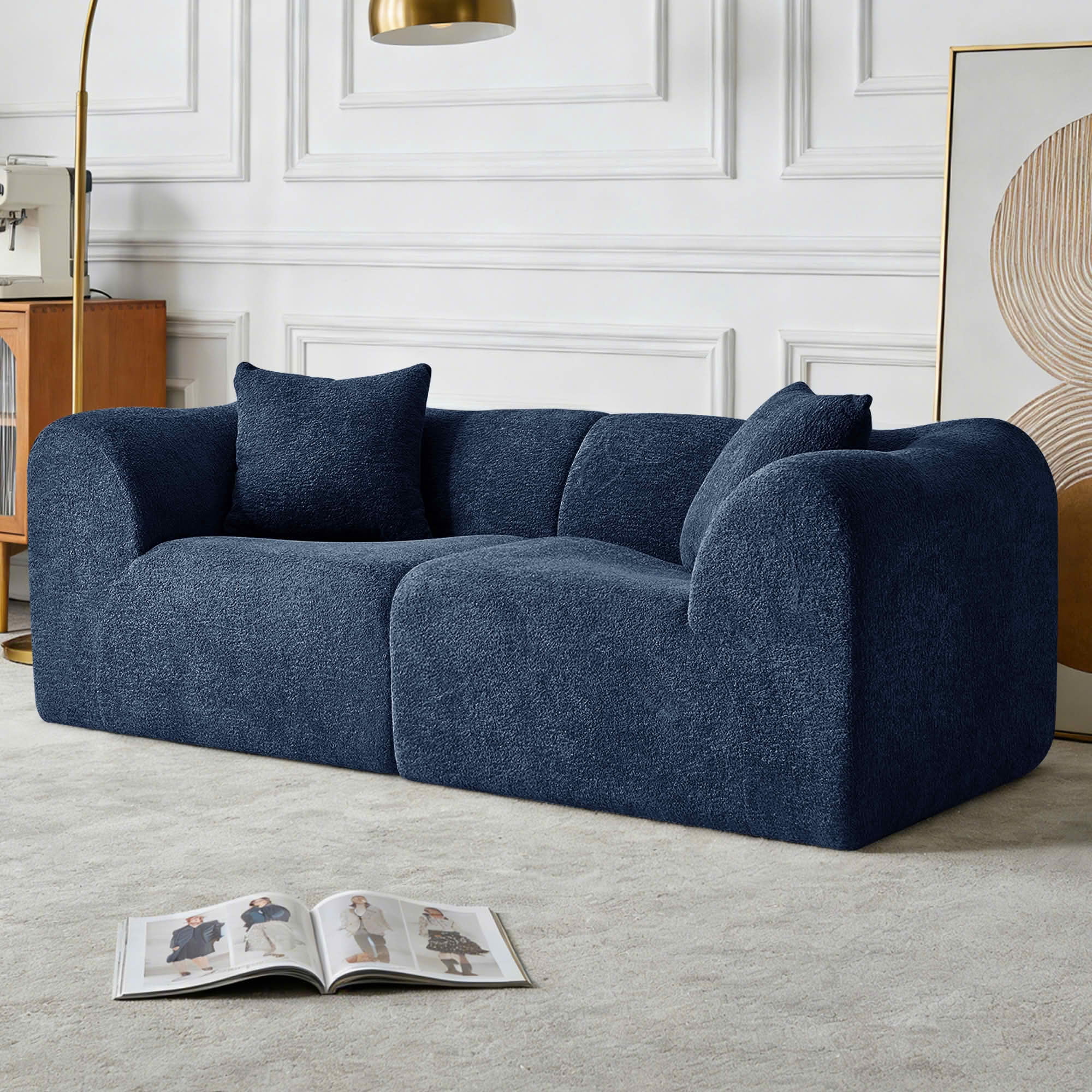 MAYEERTY Modern Velvet Loveseat Sofa with Throw Pillows Compact Space-Saving Couch