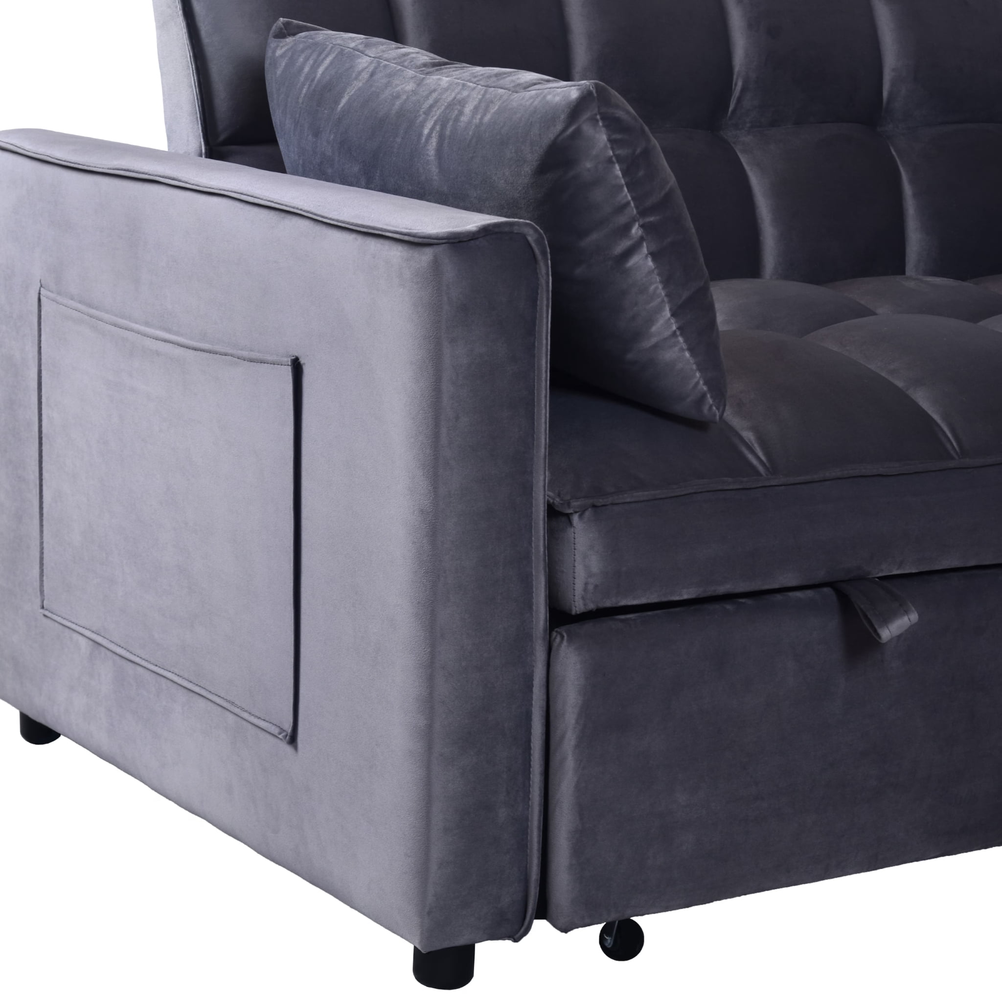 MAYEERTY Convertible Sofa Bed, Velvet Pullout Couch with Adjustable Backrest, Grey
