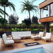 Modway Marina 10 Piece Outdoor Patio Teak Set in Natural White