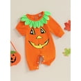 thumbnail image 2 of ZAXARRA Barboteuses d'Halloween pour Bébés Filles Garçons Imprimé Visage Souriant Feuille Col Rond Manches Longues Automne Justaucorps, 2 of 6
