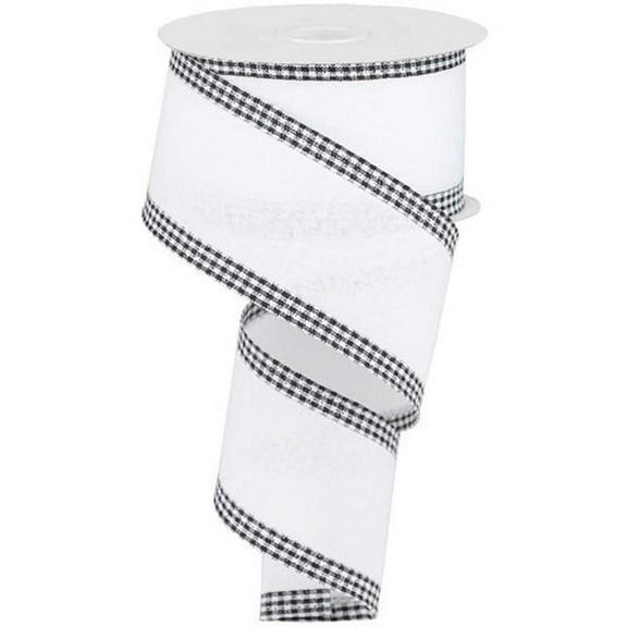 2.5" Royal Burlap Gingham Edge Ribbon: White (10 Yards)