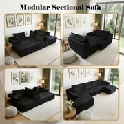 Kelyda 130'' Boneless Sectional Couch, Modern Chenille U Shaped Modular Cloud for Living Room Black