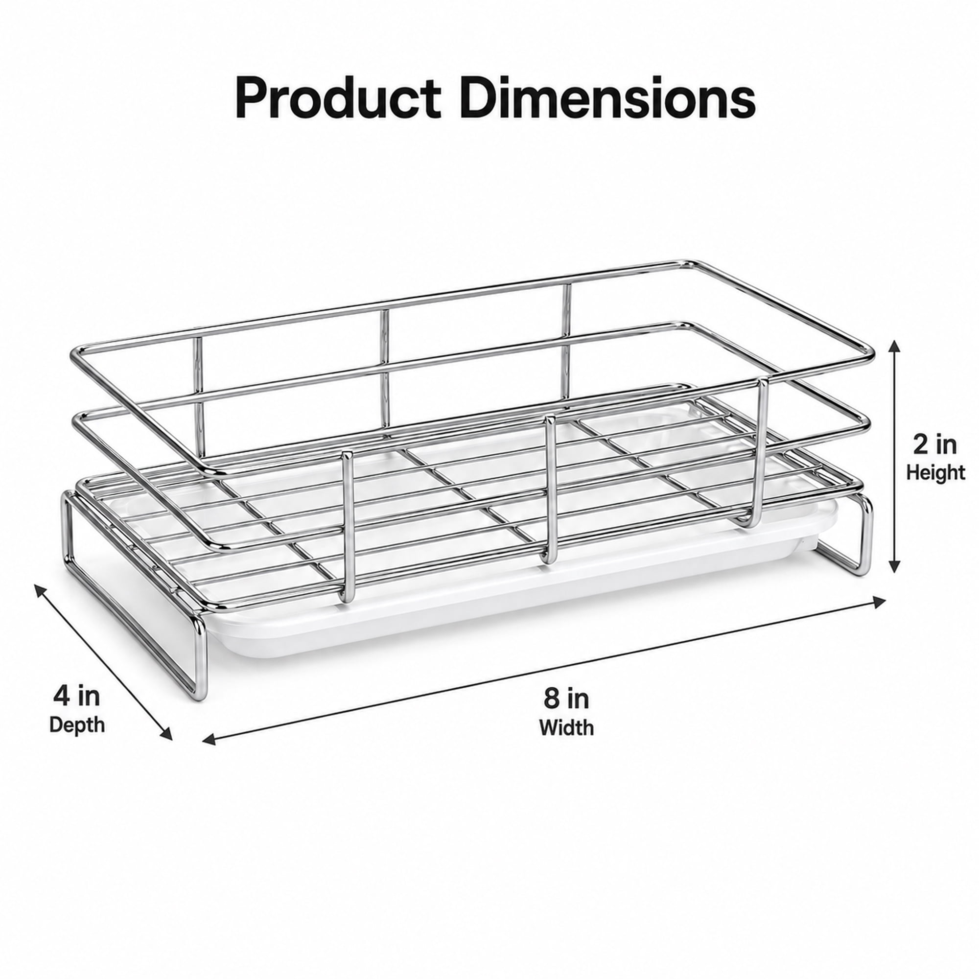 Stainless Steel Kitchen Sink Caddy with Removable Drip Tray and Bamboo Brush, Sponge and Soap Countertop Organizer
