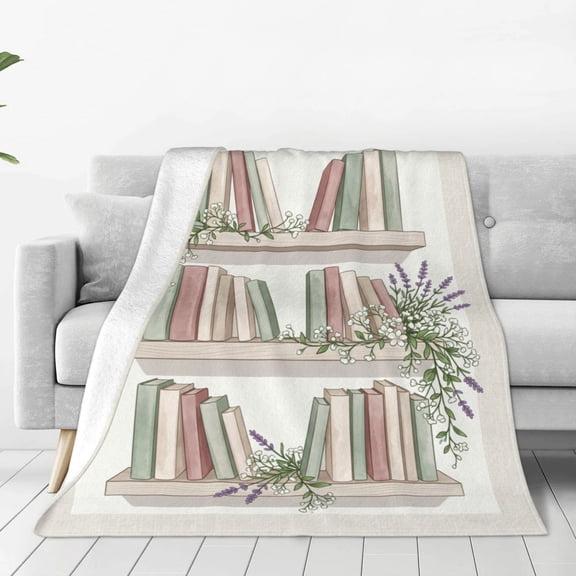 Book Throw Blanket, Antique Library Bookcase Print, Super Soft Warm Cozy Flannel Books Blanket for Book Lovers Couch Sofa Bed 50x40