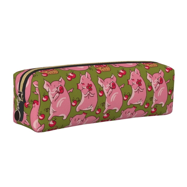 Disketp Cartoon Pigs Estuche de Lápices de Cuero con Cierre, Estuche Compacto para Papelería, Bolígrafos y Accesorios Pequeños