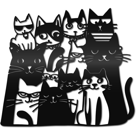Black Cat Wall Art Metal Cats Wall Decor Pet Feline Sign Figurines Silhouettes Hanging Wall Sculptures Iron Artwork Ornament for Cat Lovers Gift Home Office Shop Decor 11.8 x 10.4 Inch