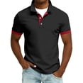 thumbnail image 2 of Yifymode Men's Slim Fit Short Sleeve Polo Shirt, Contrast Collar Button Placket Soft Knit Casual Top Black L, 2 of 4